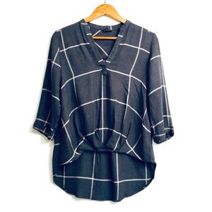 River Island High Low Grid Pattern Top Gray